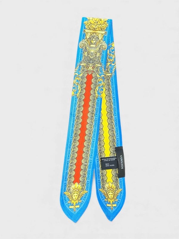 Versace Silk Pattern Neckerchief Blue Gold