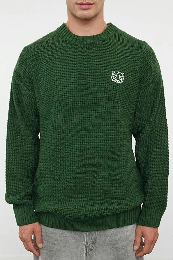 WOVCOR Crew Neck Embroidered Knit Men's Sweater
