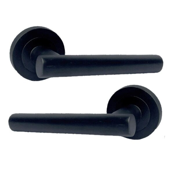 EDH Door Hardware Matt Black T Bar Door Handles on Round Rose – Straight Lever Handle 6 Pairs