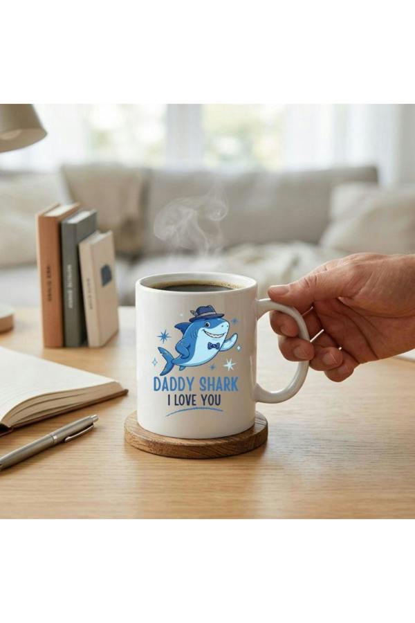 Dyzi Father's Day Daddy Shark I Love You Ceramic Coffee Mug 320ml