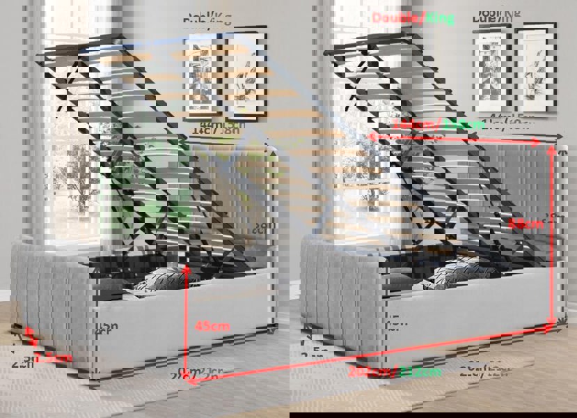 Comfy Living Gas Lift Ottoman Bed in Brushed Velvet – Black, Light Grey, Dark Grey – Available in 3ft, 4ft6, and 5ft Sizes