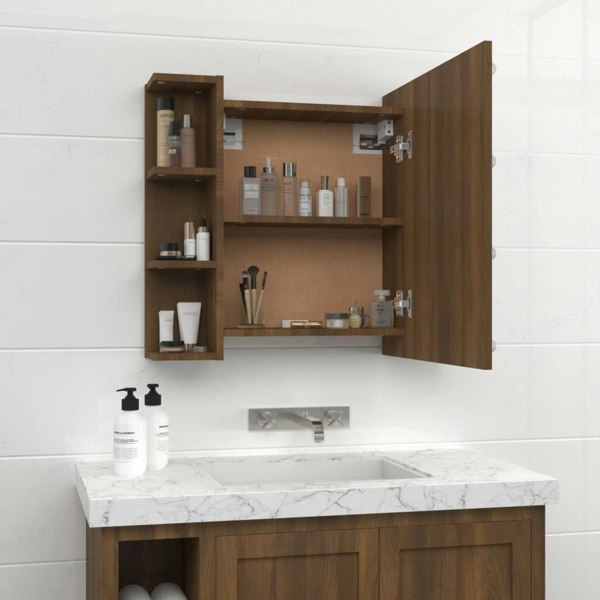 Berkfield Mirror Cabinet with LED Brown Oak 70x16.5x60 cm