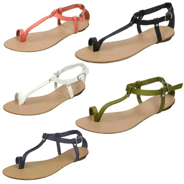 Spot On Ladies Spot On Flat Toeloop Sandal Ankle Strap