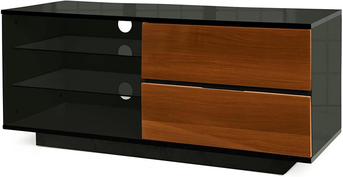 Centurion Supports GALLUS High Gloss Black with 2-Walnut Drawers for 32"-55" LED/OLED/LCD TV Cabinet - FULLY ASSEMBLED