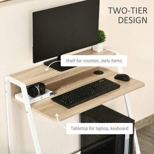 Wyld Haus Dodosu 84cm Wooden White And Oak Compact Writing Desk With Storage Shelf