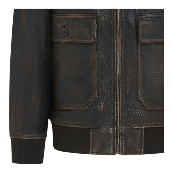 Infinity Leather Men's Brown Leather Bomber Sheepskin Collar G-1 Pilot Jacket - Trick