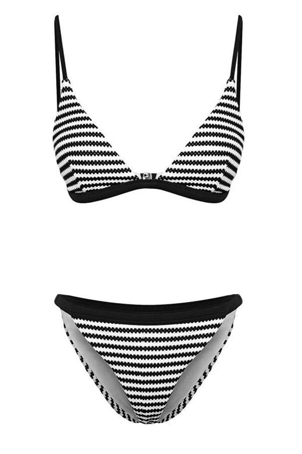 WOVCOR Striped Textured Triangle Padded Regular Waist Bikini Set