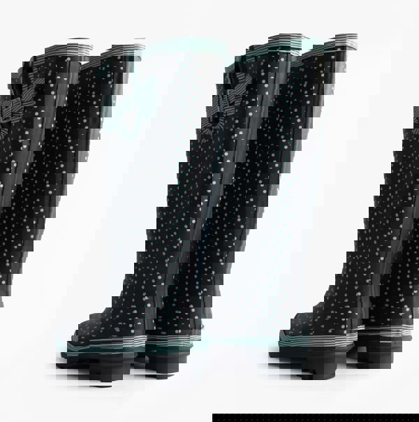 Stormwells DOTTY Womens Rubber Wellington Boots Pale Blue Polka Dot/Navy