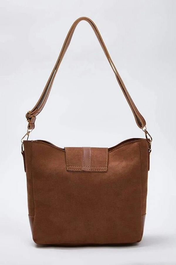 WOVCOR Suede Women's Midi Tote Shoulder Bag with Buckle Detail