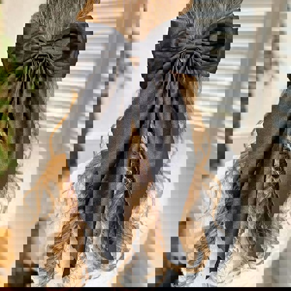 Black Satin Hair Bow Black Hair Clip Long Bow Styled