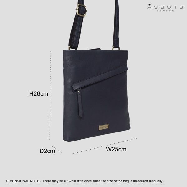 Assots London 'FLORENCE' Navy Pebble Grain Leather Crossbody Sling Bag