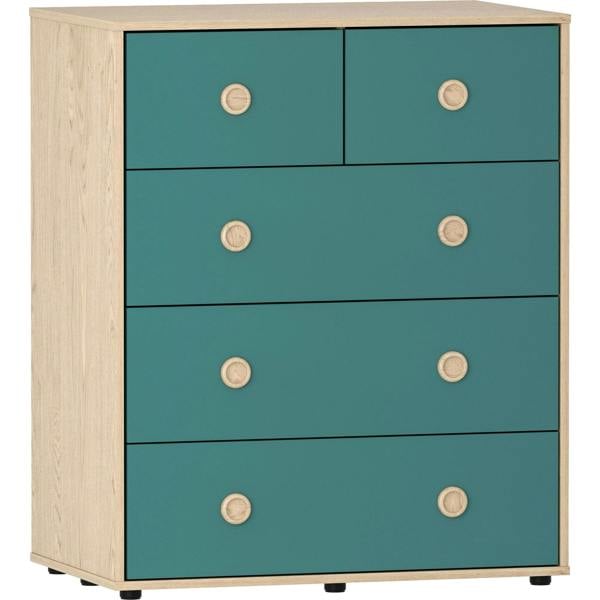 Junior Vida Neptune 5 Drawer Chest, Blue & Oak