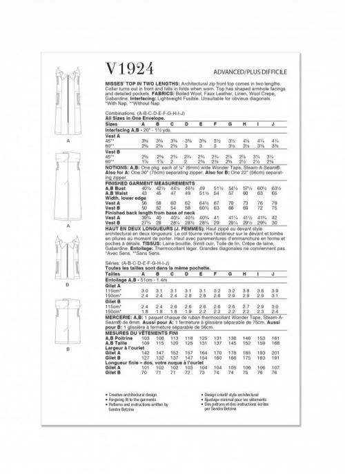 Vogue Sewing Pattern 1924, Tops for Women, A (A-B-C-D-E-F-G-H-I-J) - Advanced