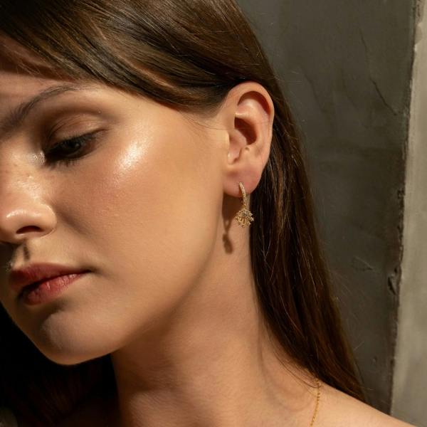 Spero London Fine 14ct Solid Gold Evil Eye Drop Earrings
