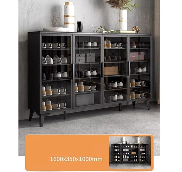 Camila Shoe Storage, Black with shoe storage racks