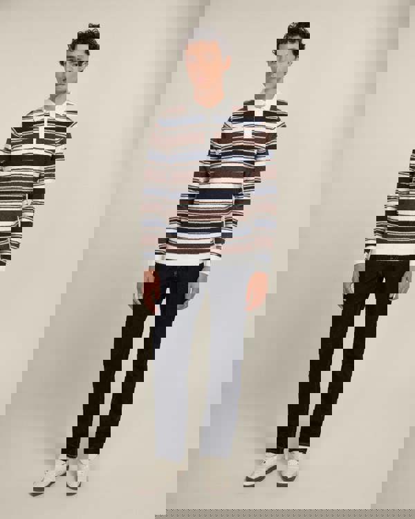 Larsson & Co Osterby - Stripe Knitted Long Sleeve Polo Shirt