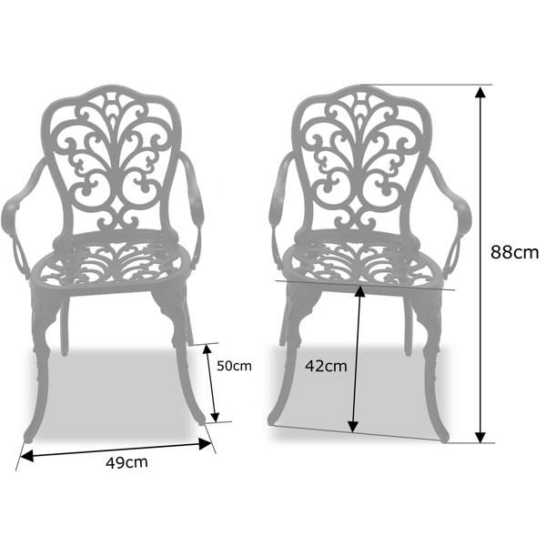 Homeology BANGUI 2-Large Garden and Patio Bistro Chairs with Armrests in Cast Aluminium Grey