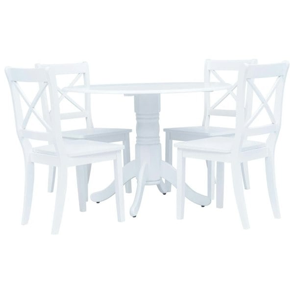 Berkfield 5 Piece Dining Set Solid Rubber Wood White