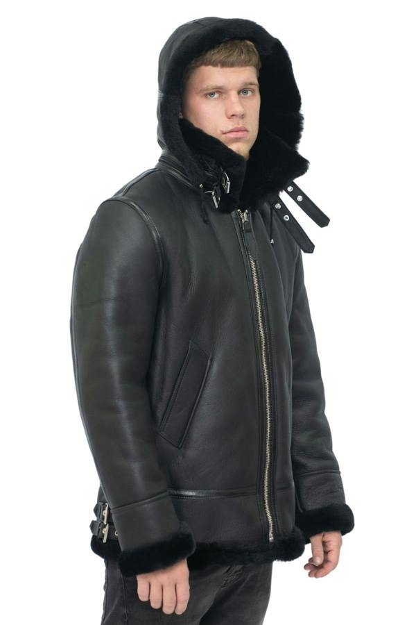 Infinity Leather Mens Hooded Sheepskin Leather B3 Flying Jacket-Harwich