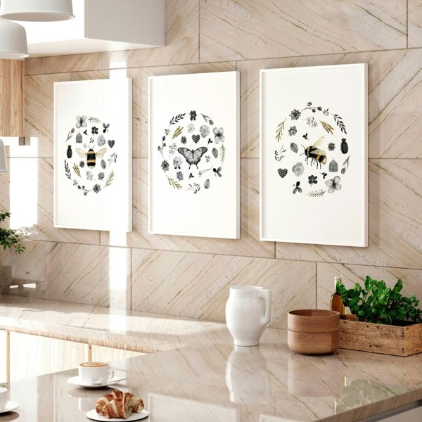 Bees artwork | set of 3 Kitchen wall art prints