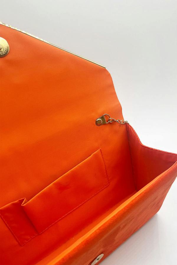 SVNX Faux Suede Envelope Evening Bag in Blood Orange