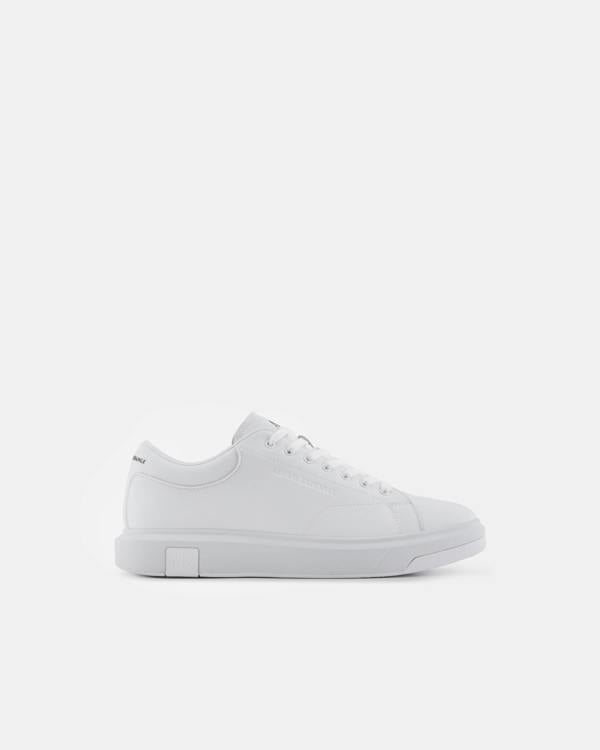 Armani Exchange Mens Leather Sneakers - Optical White 00152 - CHO - Designer Mens Trainers