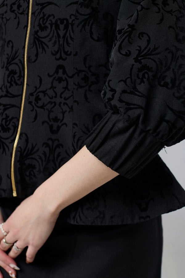 Isha's Timeless collection Vintage Black Velvet Fitted Jacket Blouse