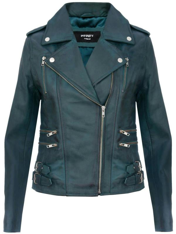 Womens Leather Brando Biker Jacket-Loddon - Upperclass Fashions 