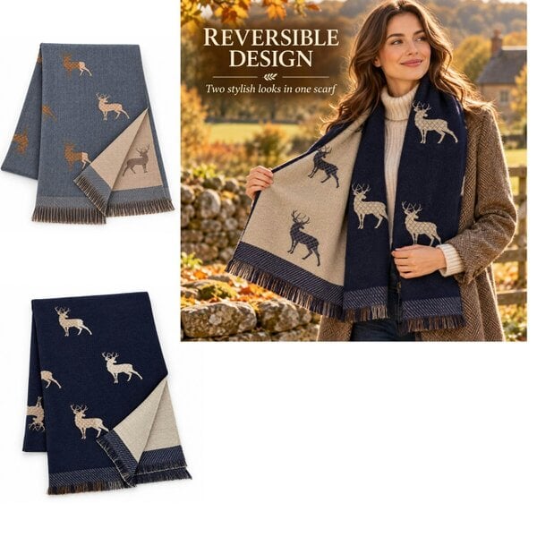 Love EMVY Reversible Stag Wool Blend Scarf