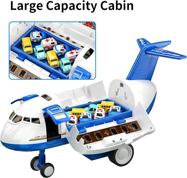 Dyzi Kids Aeroplane Race Track Toy with 8 Cars Sounds Lights and Play Mat