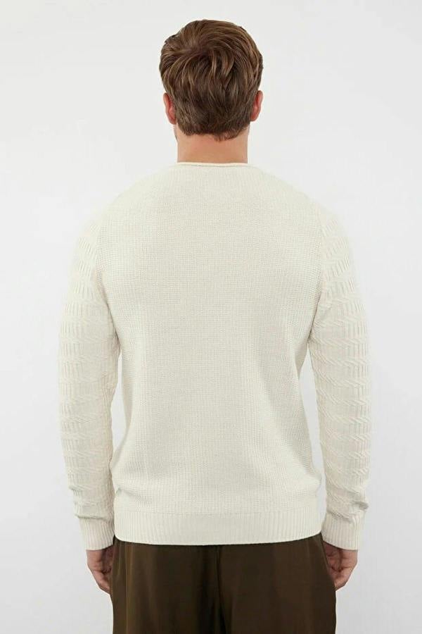 WOVCOR Crew Neck Textured Raglan Sleeve Knit Men's Sweater