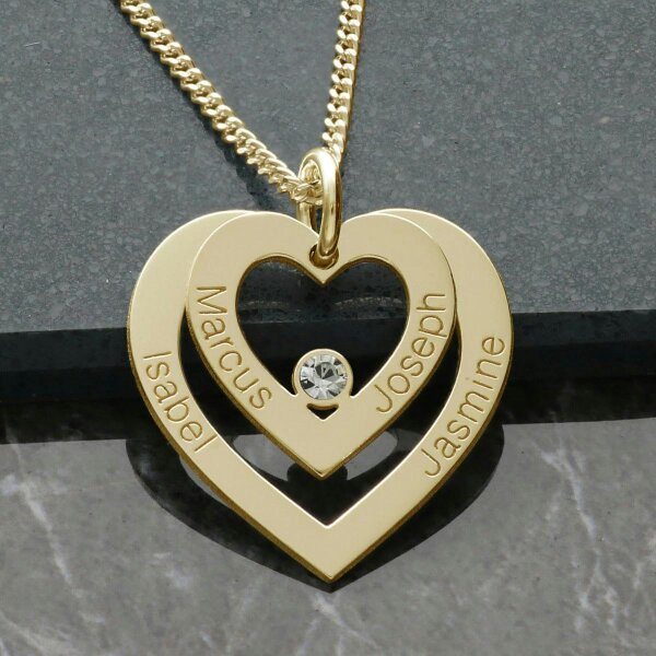 Christopher James of London 9ct Yellow Gold Double Heart Personalised Necklace With Diamond