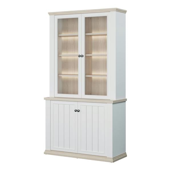 Furniture To Go Pontypool 4 Door Display Cabinet in White and Riva Oak