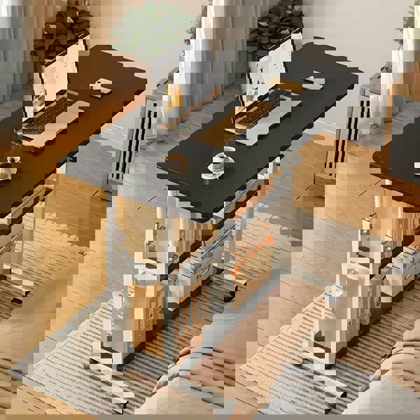 Living and Home 3-tier Height Adjustable Mobile Table Overbed Desk with Shelves Wheels