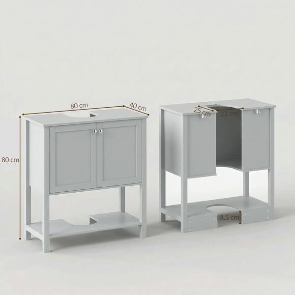 HOMCOM Under Sink Bathroom Cabinet with 2 Doors, Open Shelf, Light Blue