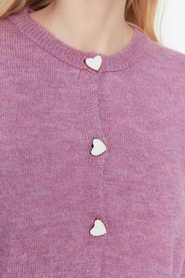 WOVCOR Soft-Textured Knit Cardigan with Jewelry Button Detail