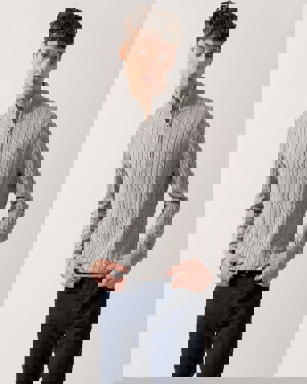 GANT Mens Cotton Cable Half Zip Jumper - 93 Grey Melange