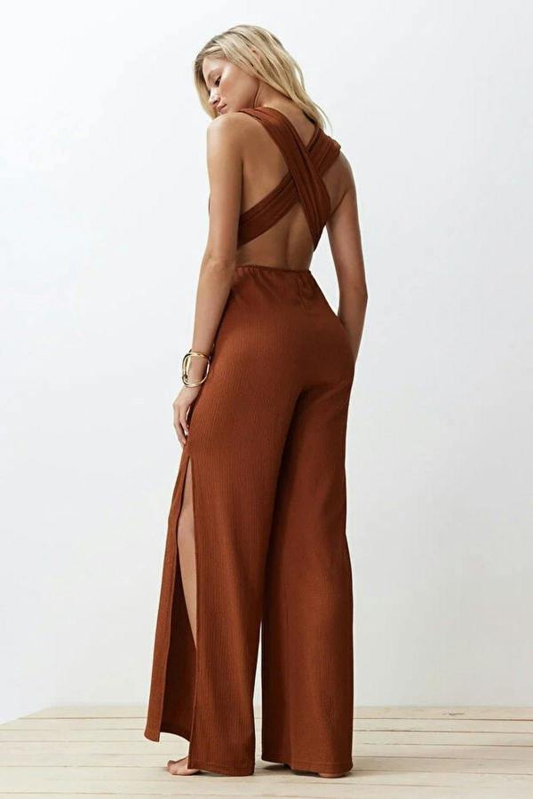 WOVCOR Woven Slit Maxi Beach Jumpsuit