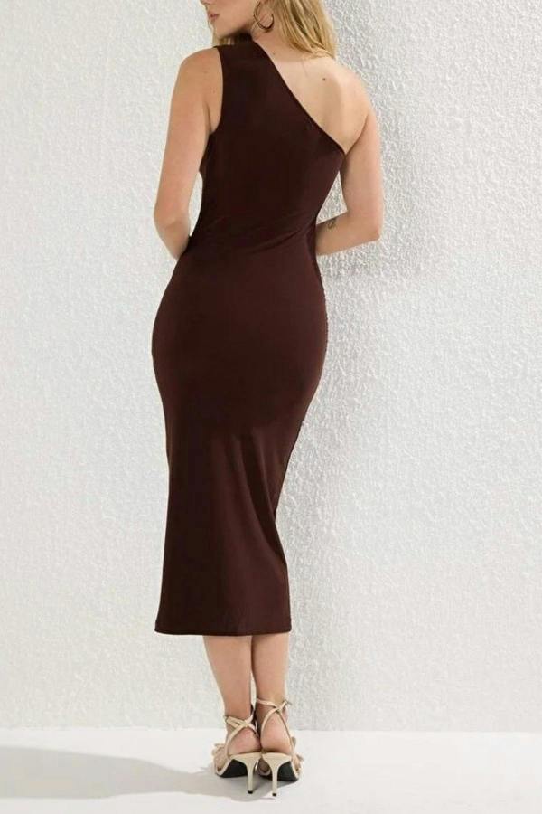 WOVCOR One-Shoulder Draped Stretch Knit Dress