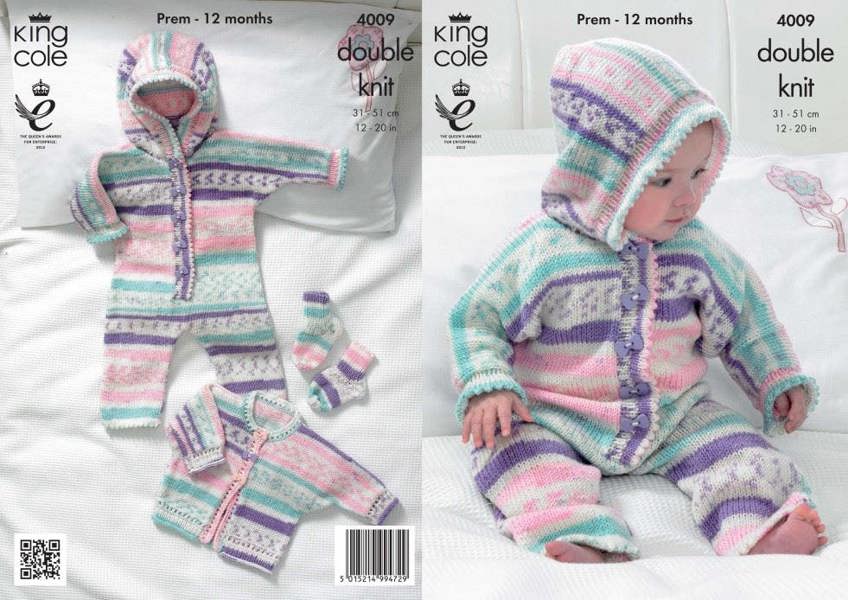 King Cole Cherish Knitting Pattern 4009, Jackets, Onesies, Socks for Baby, Premature - 12 Months - Intermediate