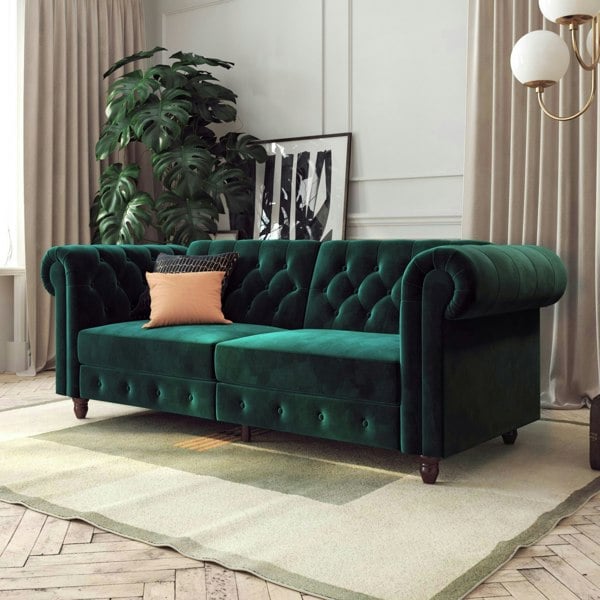 Dorel Home Felix Chesterfield Sofa Bed in Velvet Teal