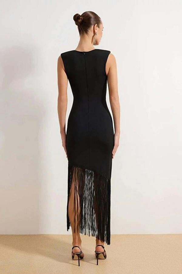 WOVCOR Tassel Detail Knitted Evening Dress