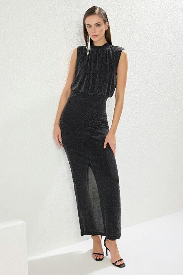 WOVCOR Glittery Knitted Elegant Long Evening Dress