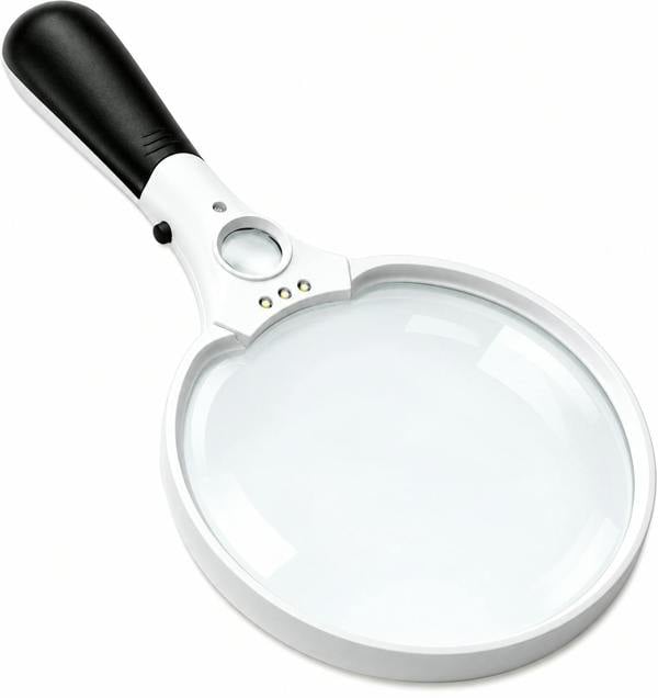 ATEK 25X Handheld Magnifying Glass 138mm 2X Lens with 3 LED Lights White