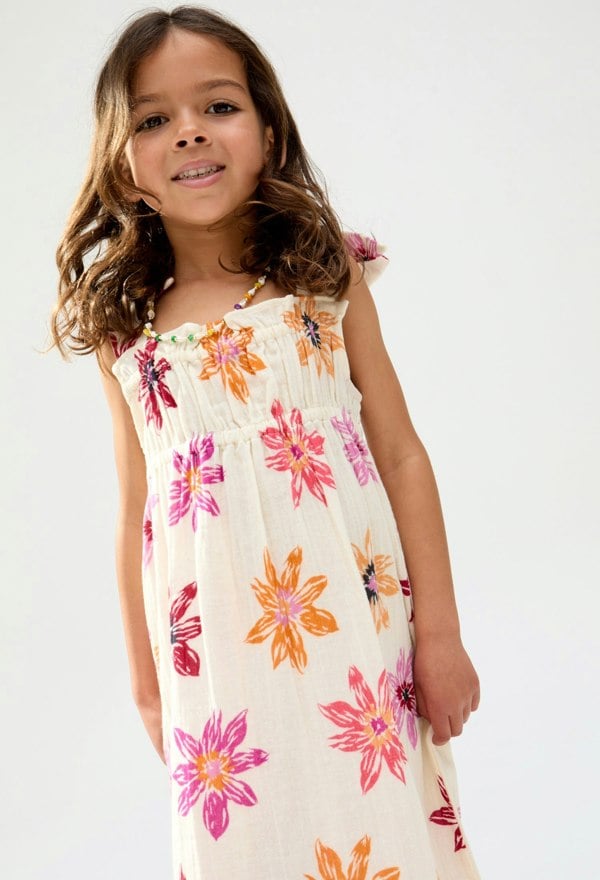 Kids Flora Gathered Hand Drawn Floral Print Dress In Multi - image 3