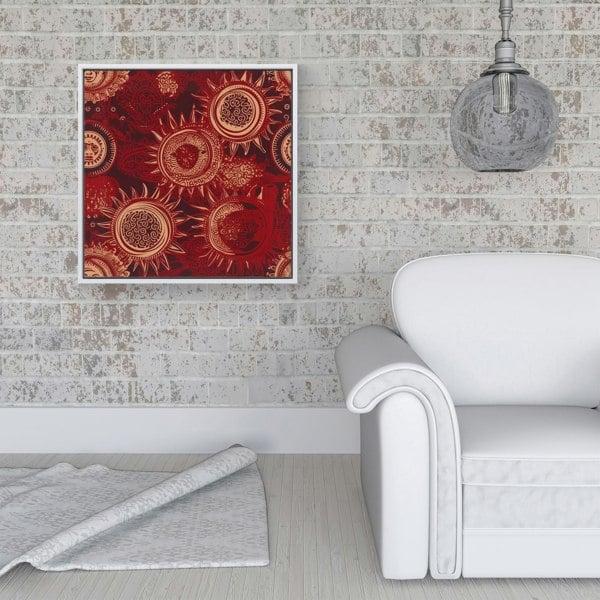 Warren Reed Abstract Red Moon and Sun Framed Canvas