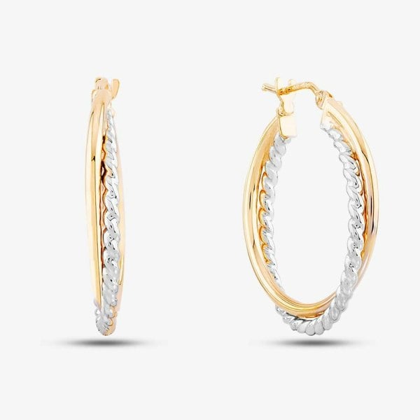 T. H. Baker 9ct Two Colour Gold Double Hoop Earrings ER947
