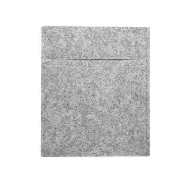 Silver grey storage pouch made of soft felt material, featuring a simple, rectangular shape and a clean, minimalist design