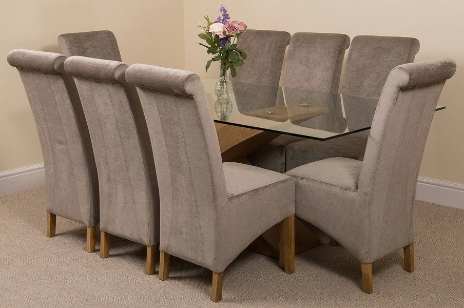 That's Furniture Valencia Oak Large Glass Dining Table & Montana Fabric Chairs