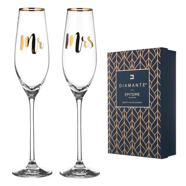 Diamante Crystal Champagne Flutes ‘Mr & Mrs’ - Set of 2